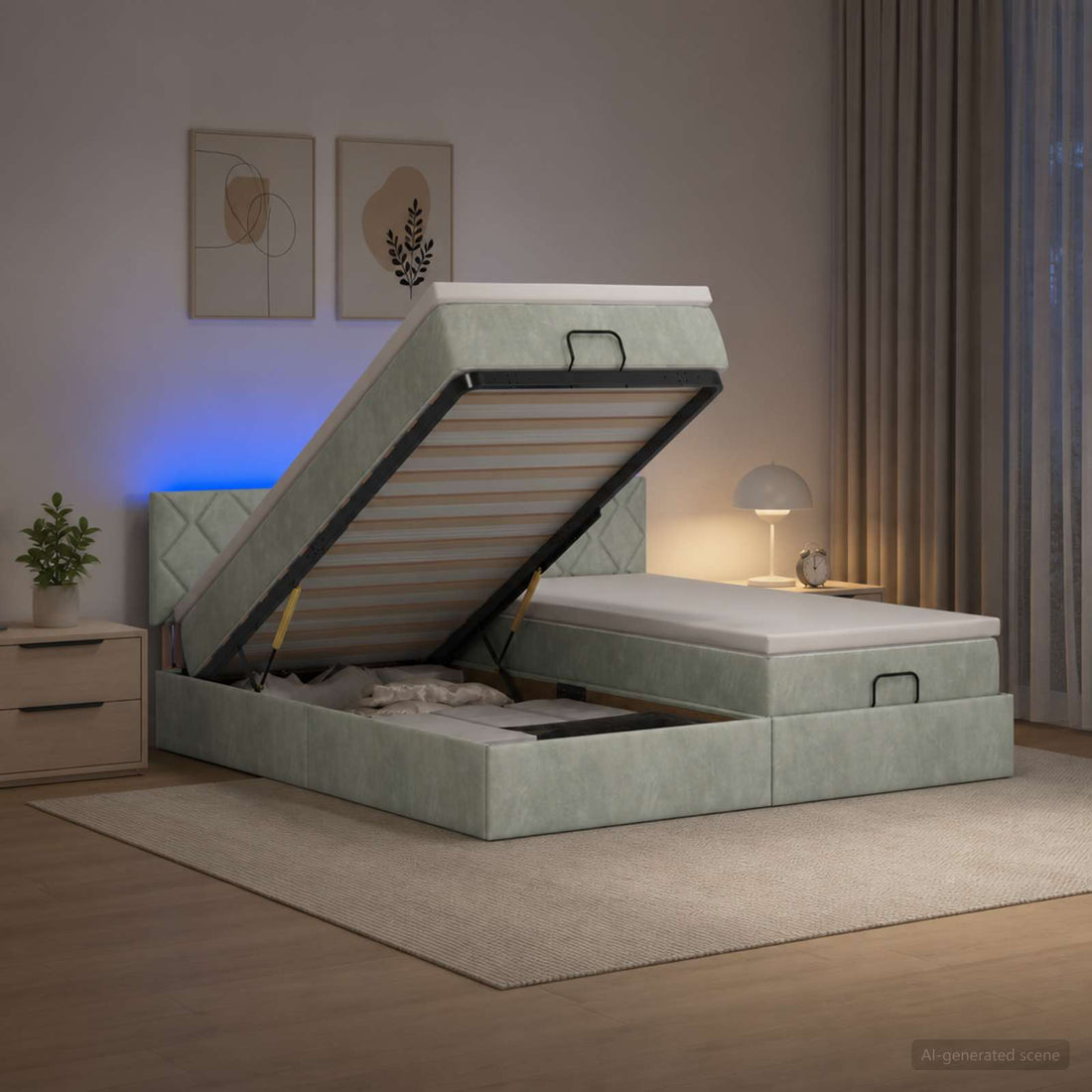 vidaXL Cama tipo otomana con colchón y LED Gris Claro 160 x 200 cm