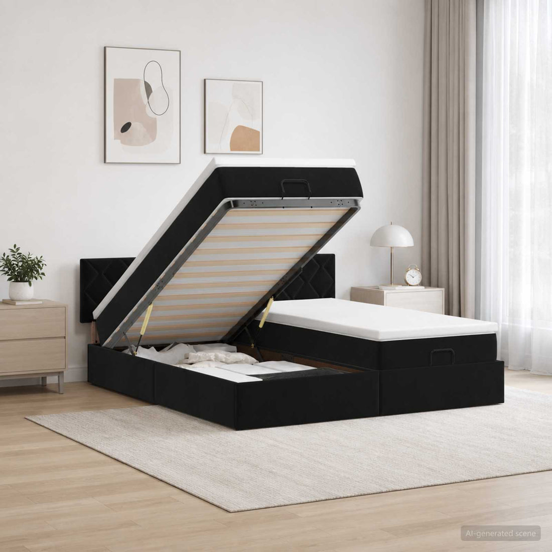 vidaXL Cama otomana con colchón con cabecera 2 uds. Negro Terciopelo