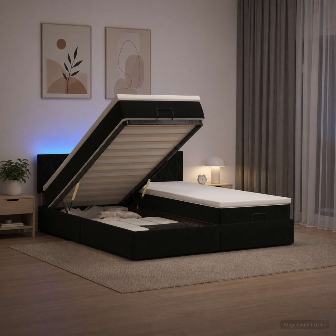 vidaXL Cama tipo otomana con colchón y LED Negro 160 x 200 cm