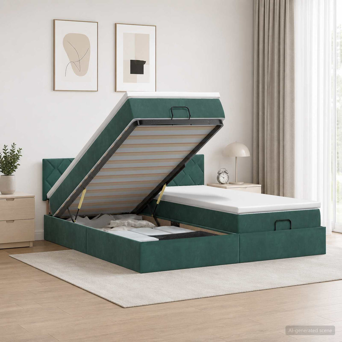 vidaXL Cama otomana con colchón 2 uds. Verde oscuro Terciopelo
