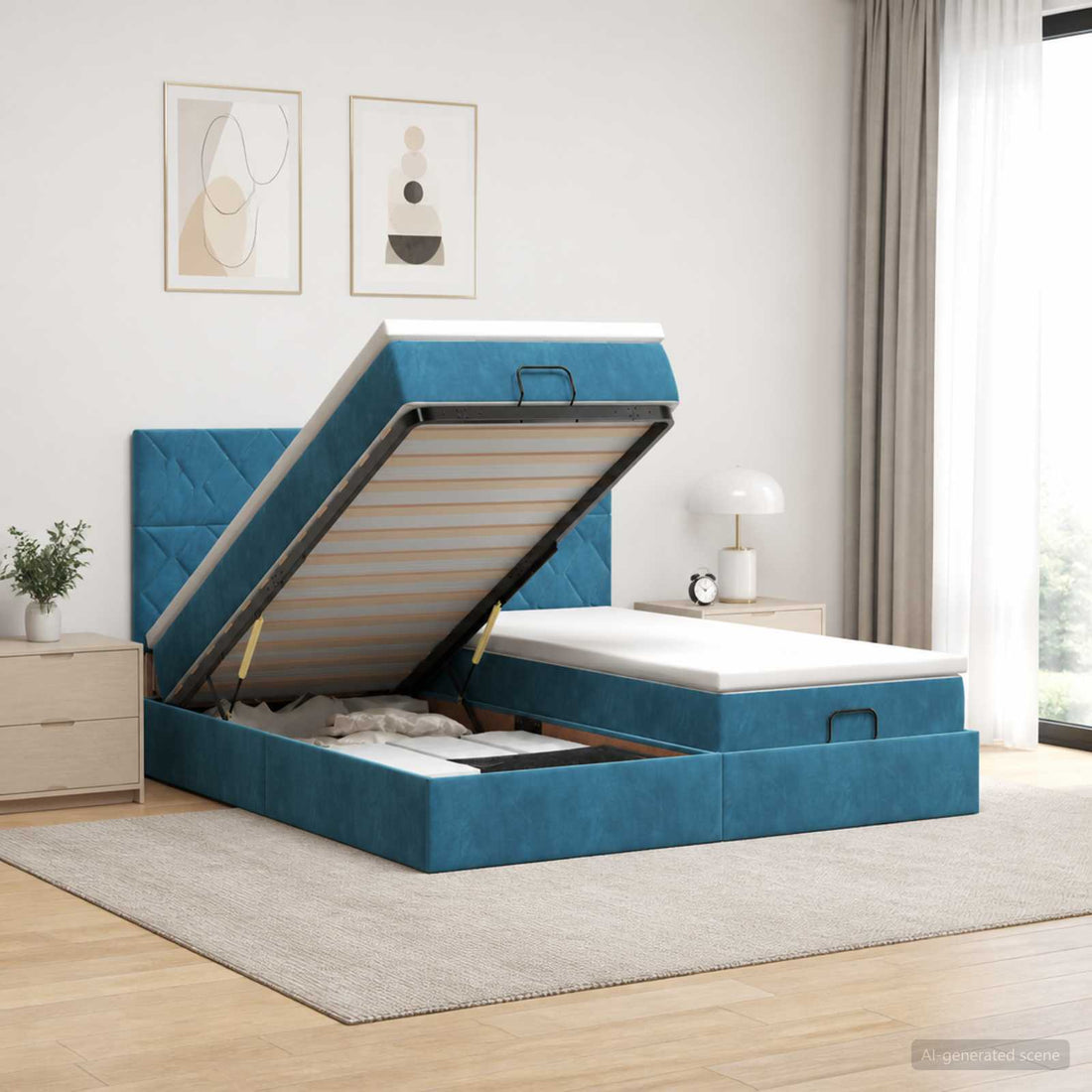 vidaXL Cama otomana con colchón 2 uds. Azul Oscuro Terciopelo