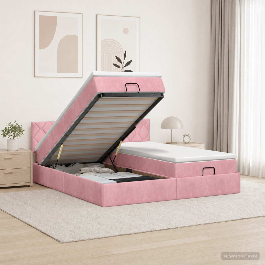 vidaXL Cama otomana con colchón con cabecera 2 uds. Rosa Terciopelo