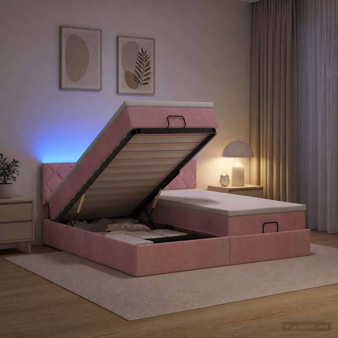 vidaXL Cama tipo otomana con colchón y LED Rosa 160 x 200 cm