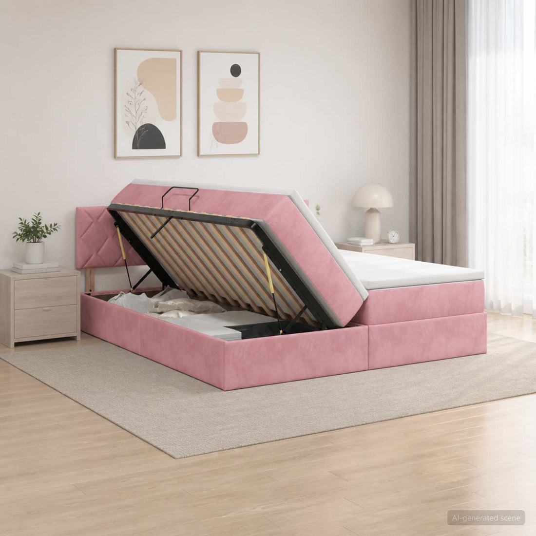 vidaXL Cama con almacenamiento con cabecera 2 uds. Rosa