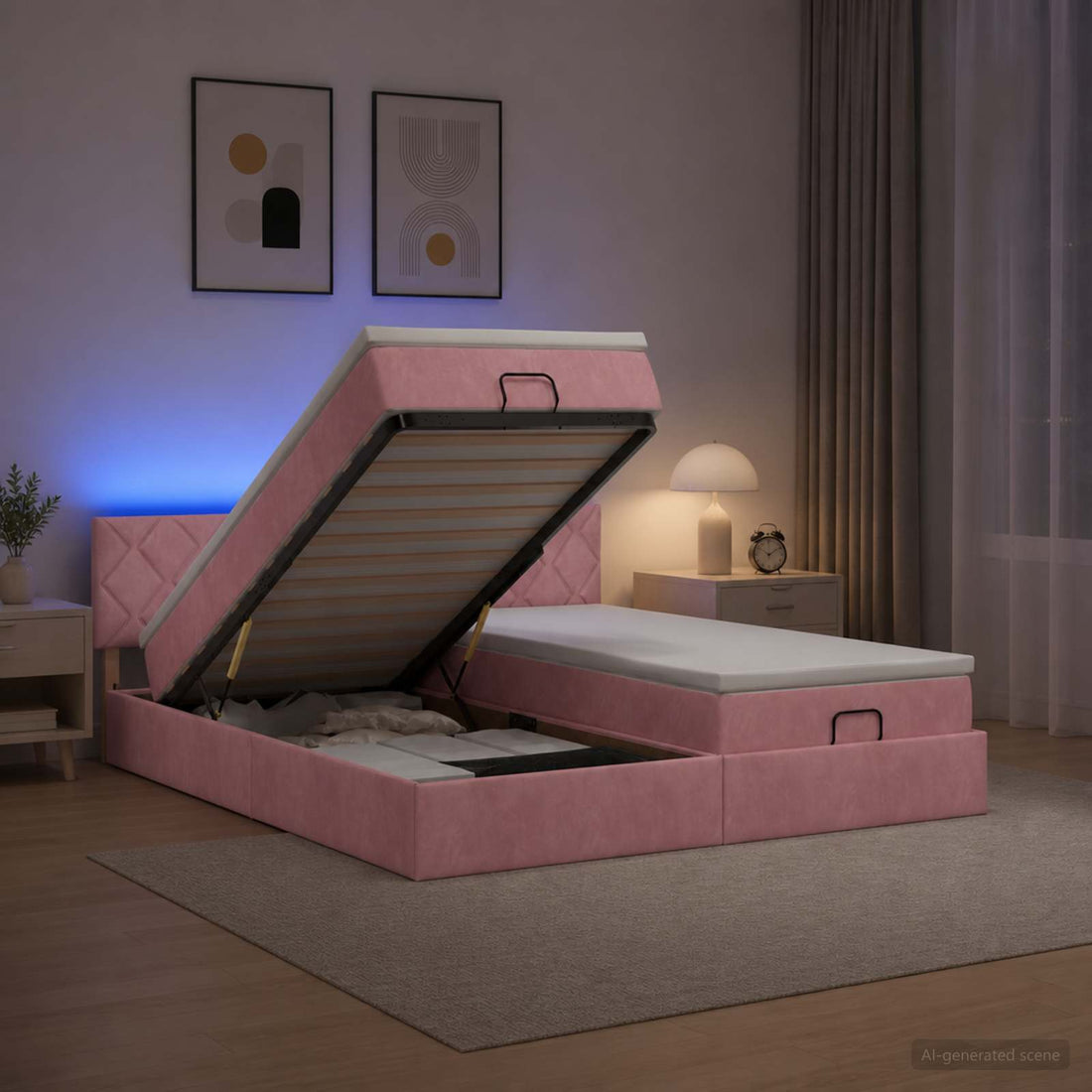vidaXL Cama de almacenamiento LED con colchón Rosa 200 x 200 cm