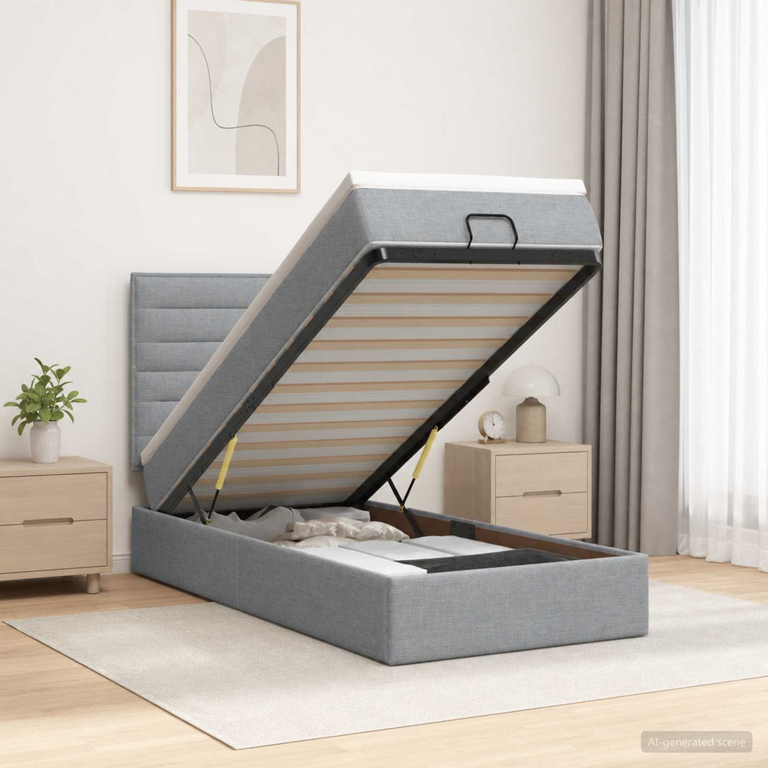 vidaXL Cama otomana con colchón Gris Claro 100 x 200 cm Tela