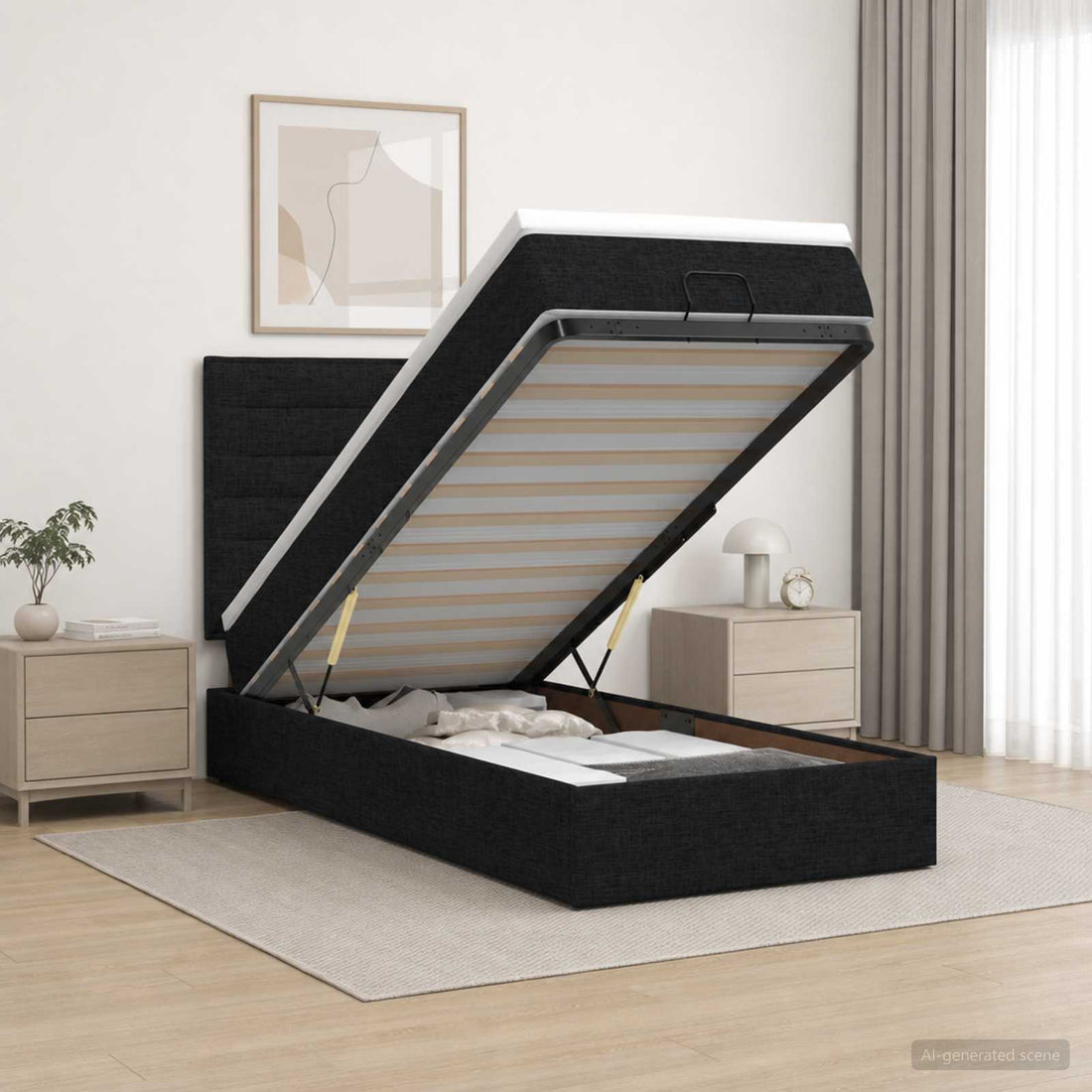 vidaXL Cama tipo otomana con colchón y LED Negro 90 x 200 cm Tela