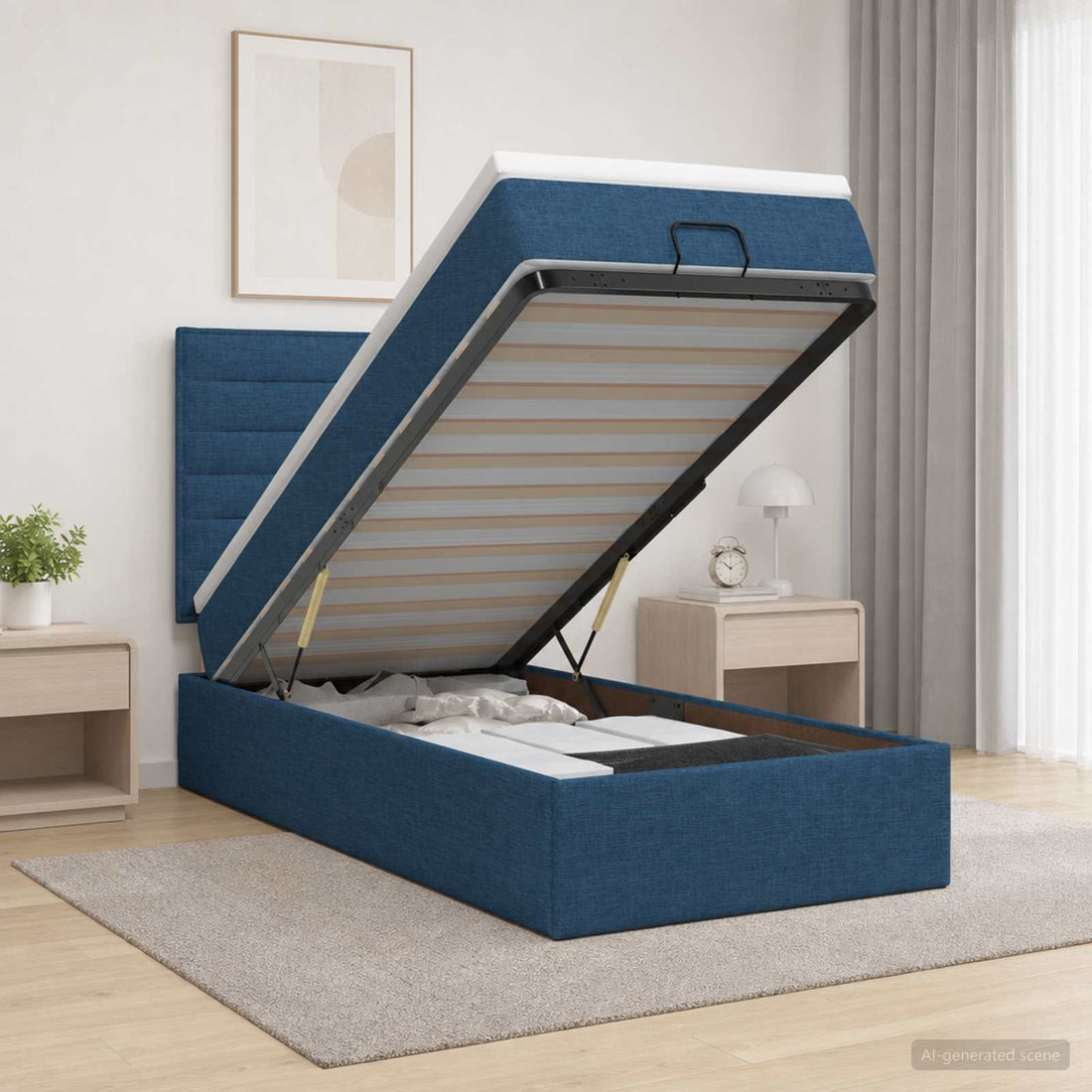 vidaXL Cama otomana con colchón con cabecera Azul 90 x 200 cm Tela