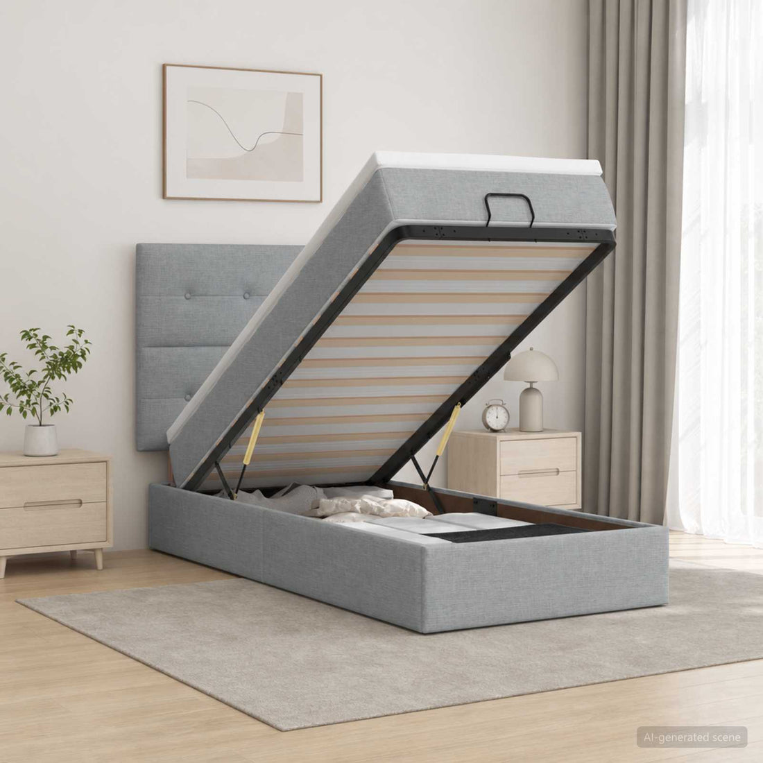 vidaXL Cama tipo otomana con colchón y LED Gris Claro 90 x 190 cm Tela