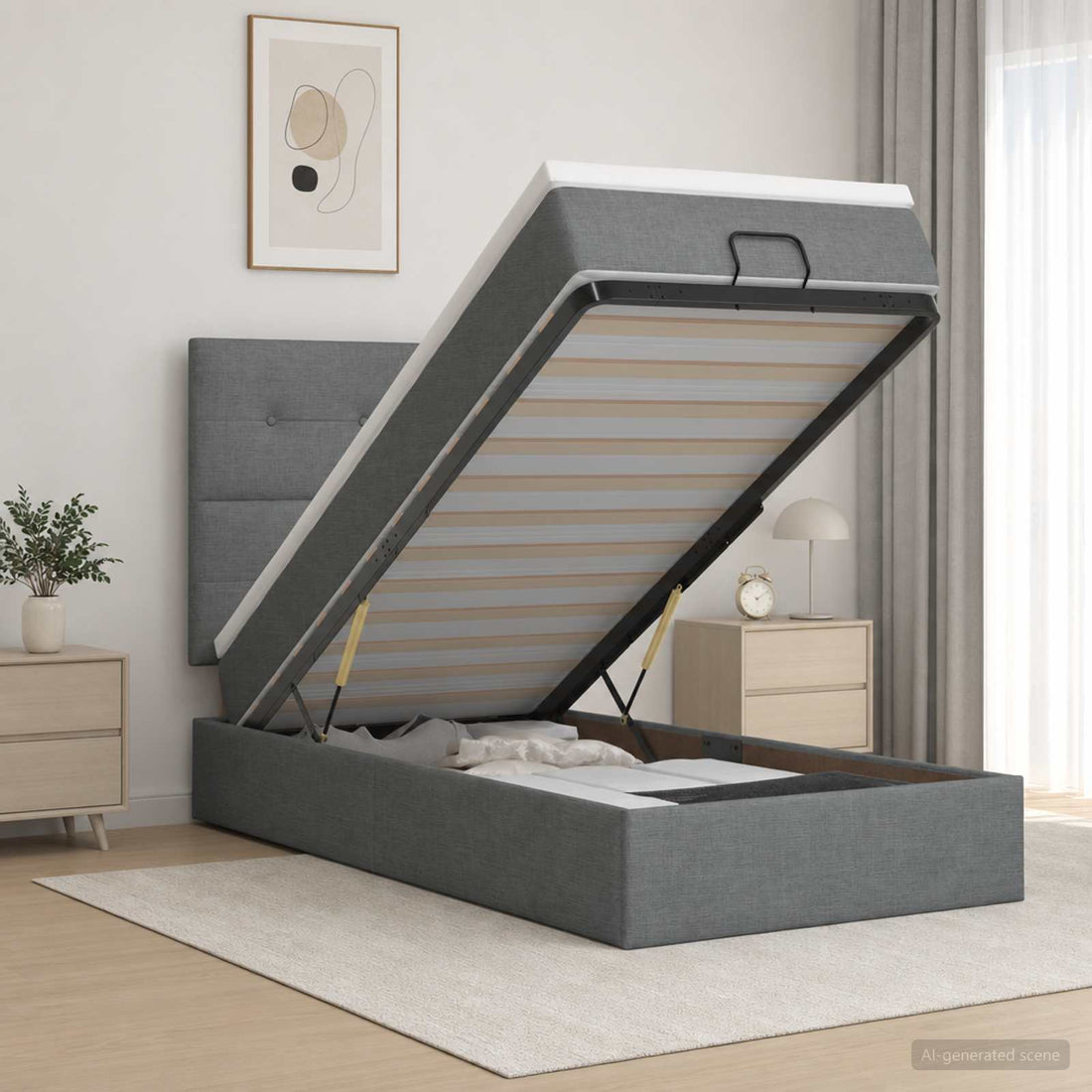 vidaXL Cama otomana con colchón Gris oscuro 90 x 190 cm Tela