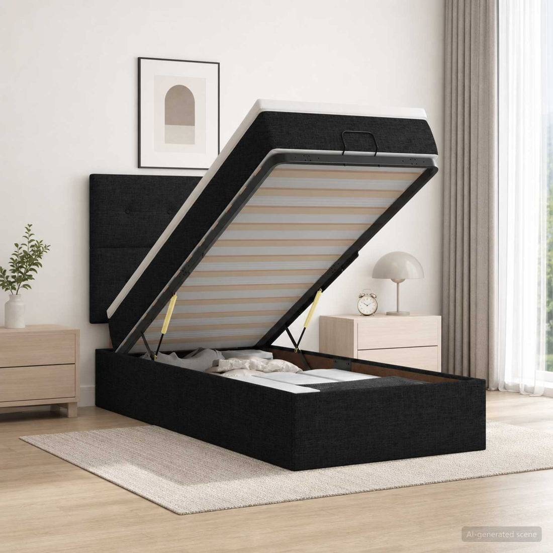 vidaXL Cama otomana con colchón con cabecera Negro 80 x 200 cm Tela
