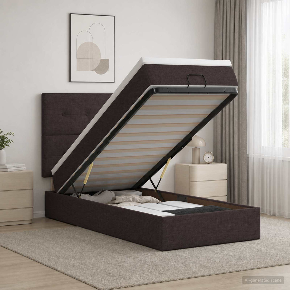 vidaXL Cama otomana con colchón Marrón Oscuro 90 x 200 cm Tela