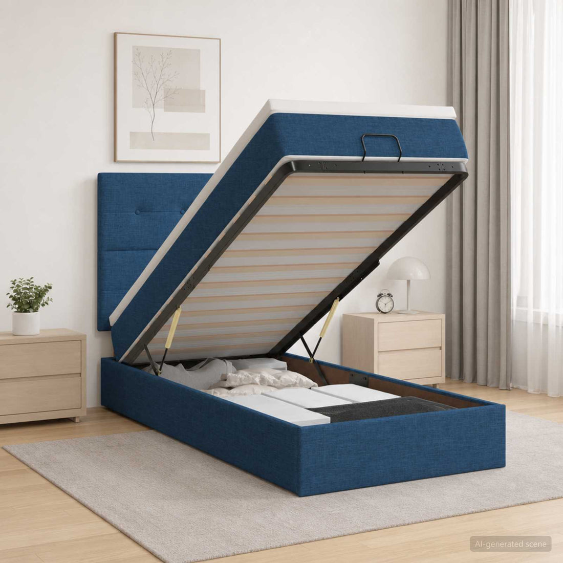 vidaXL Cama otomana con colchón con cabecera Azul 100 x 200 cm Tela