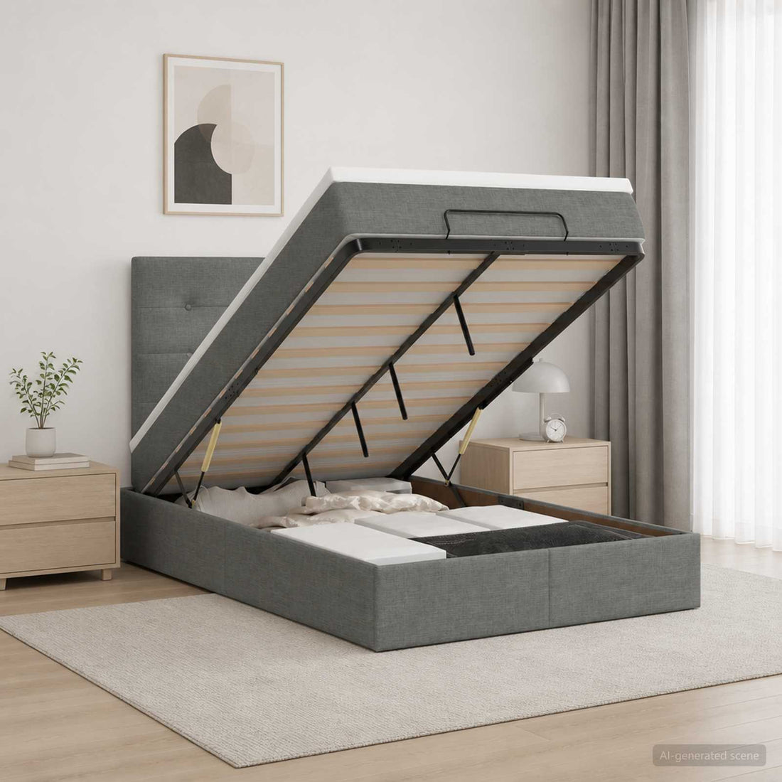 vidaXL Cama otomana con colchón Gris oscuro 120 x 200 cm Tela