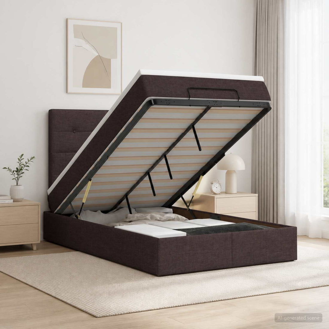 vidaXL Cama otomana con colchón Marrón Oscuro 120 x 190 cm Tela