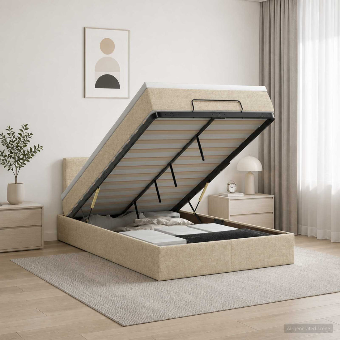 vidaXL Cama otomana con colchón con cabecera Crema 120 x 200 cm Tela