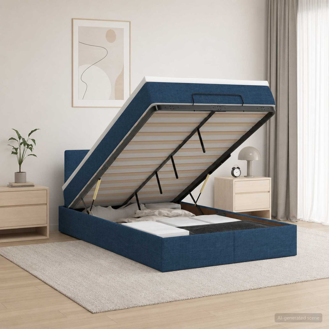 vidaXL Cama otomana con colchón con cabecera Azul 120 x 200 cm Tela