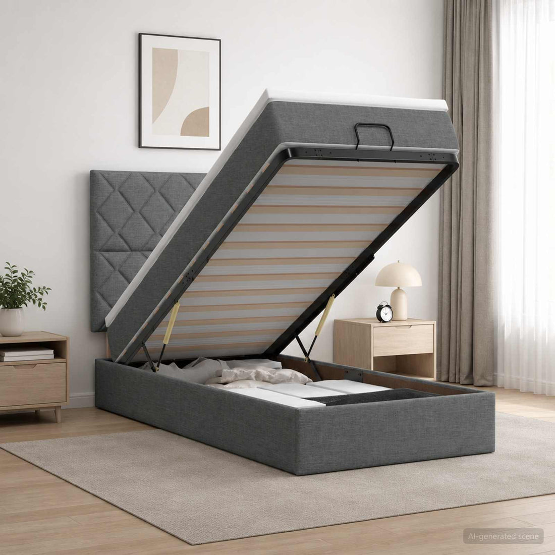 vidaXL Cama tipo otomana con colchón y LED Gris oscuro 90 x 200 cm