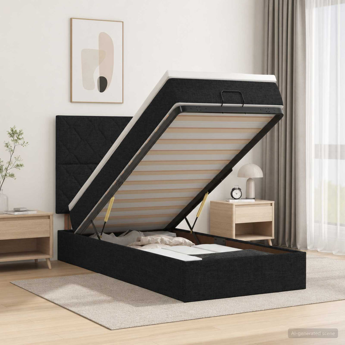 vidaXL Cama tipo otomana con colchón y LED Negro 80 x 200 cm Tela
