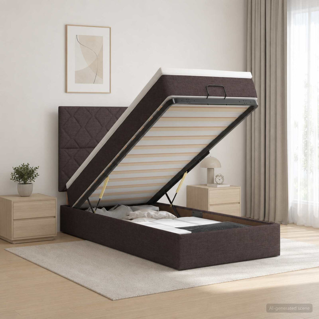 vidaXL Cama tipo otomana con colchón y LED Marrón Oscuro 80 x 200 cm