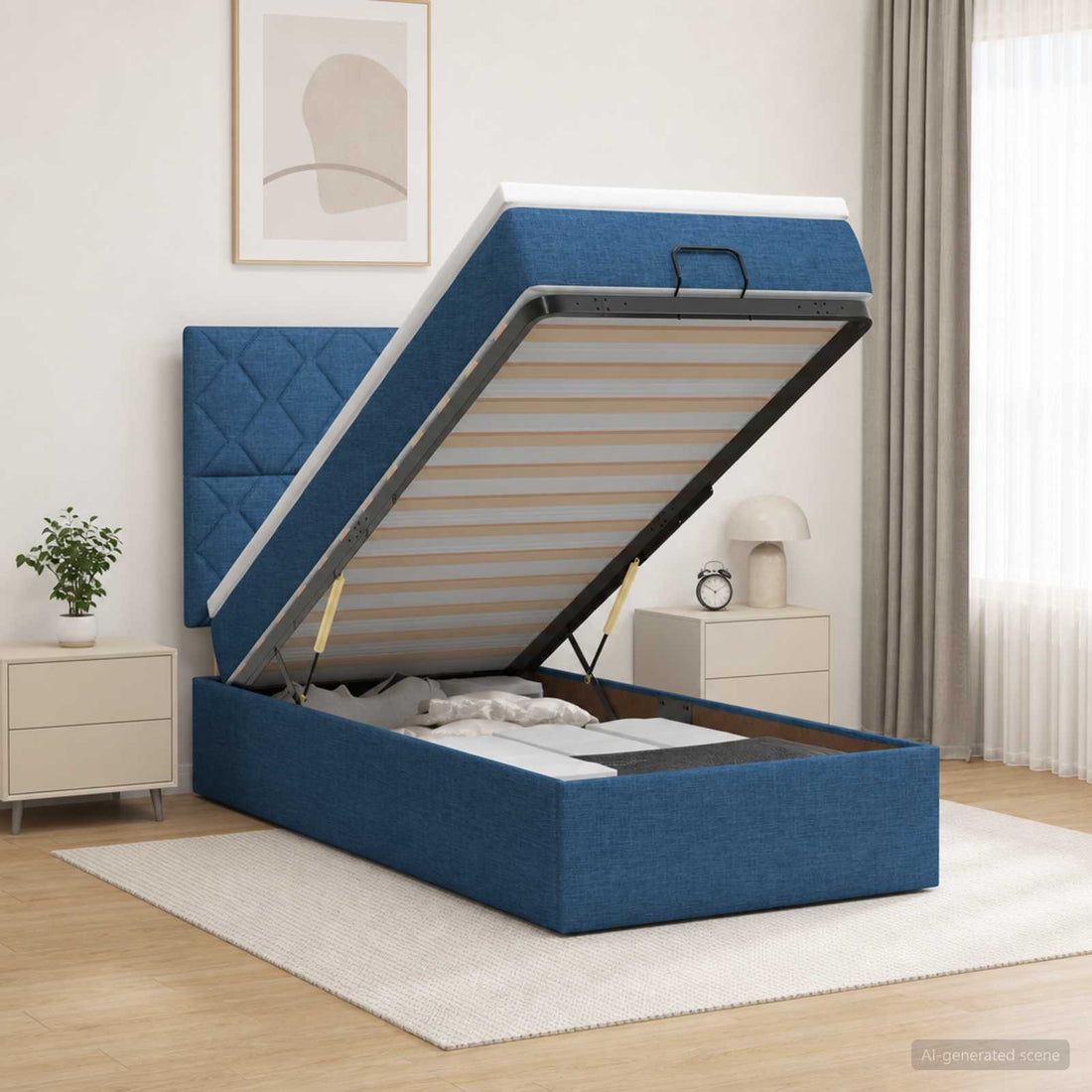vidaXL Cama tipo otomana con colchón y LED Azul 90 x 200 cm Tela