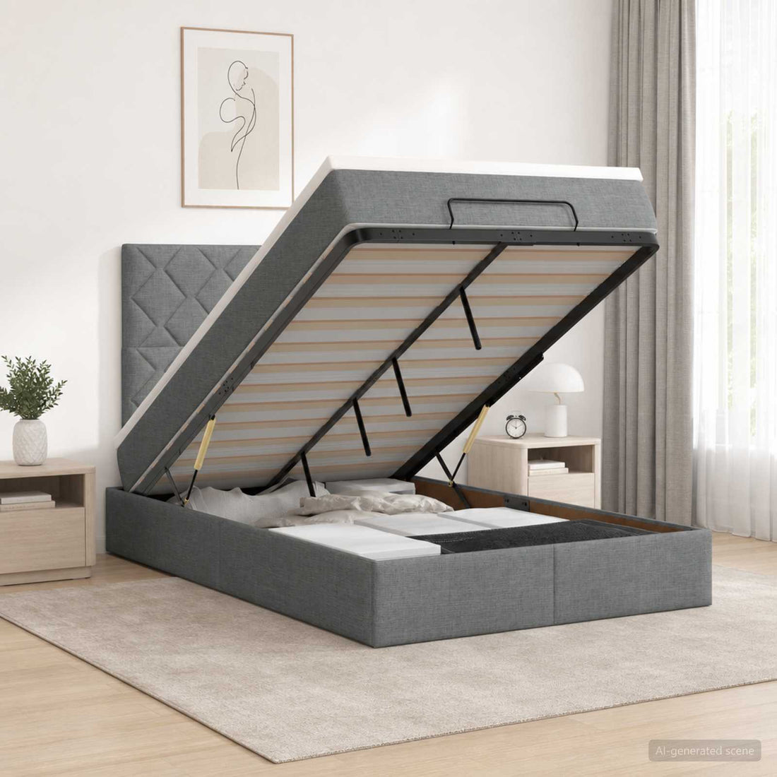 vidaXL Cama otomana con colchón Gris oscuro 120 x 190 cm Tela
