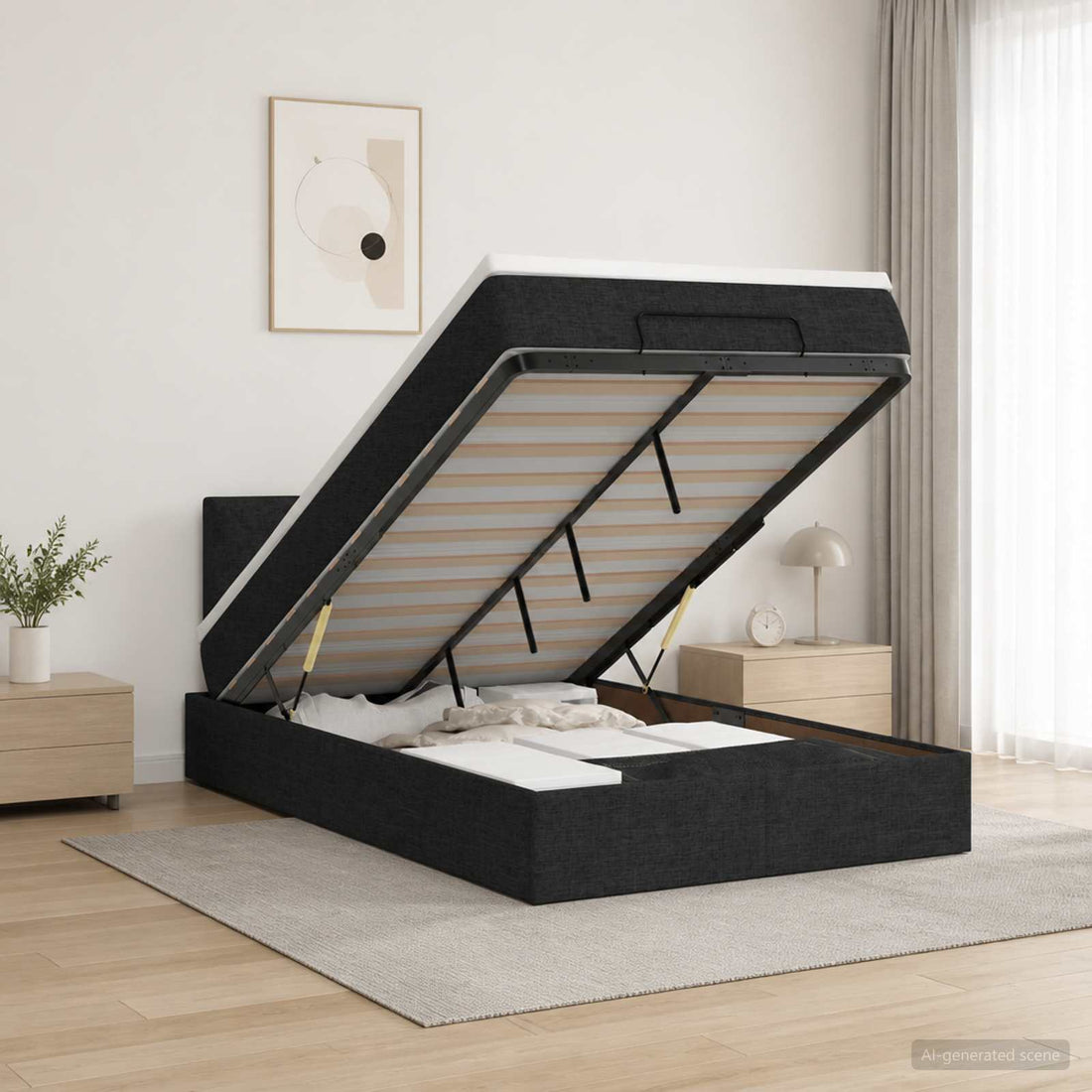 vidaXL Cama otomana con colchón con cabecera Negro 120 x 190 cm Tela