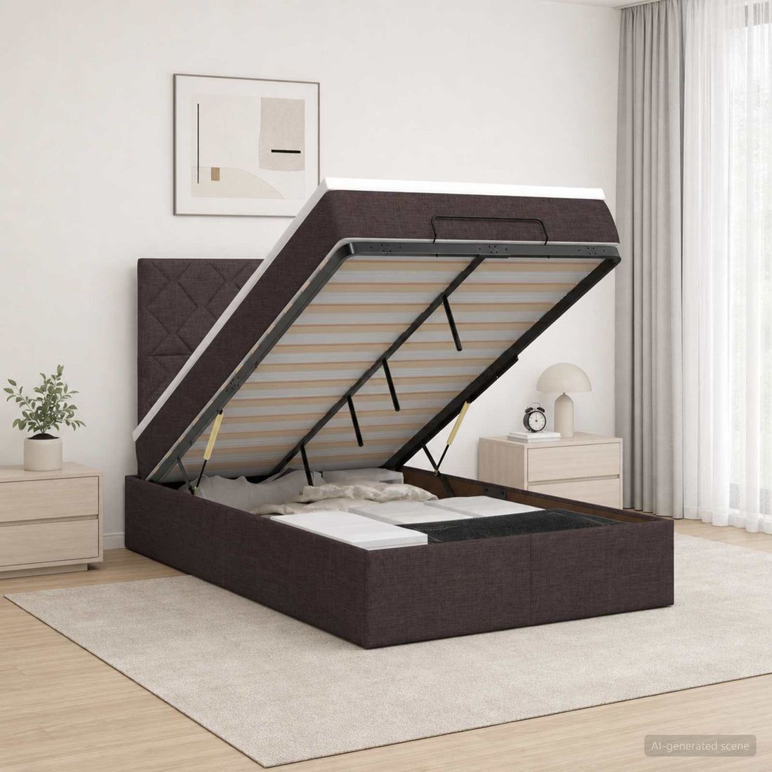 vidaXL Cama tipo otomana con colchón y LED Marrón Oscuro 120 x 190 cm