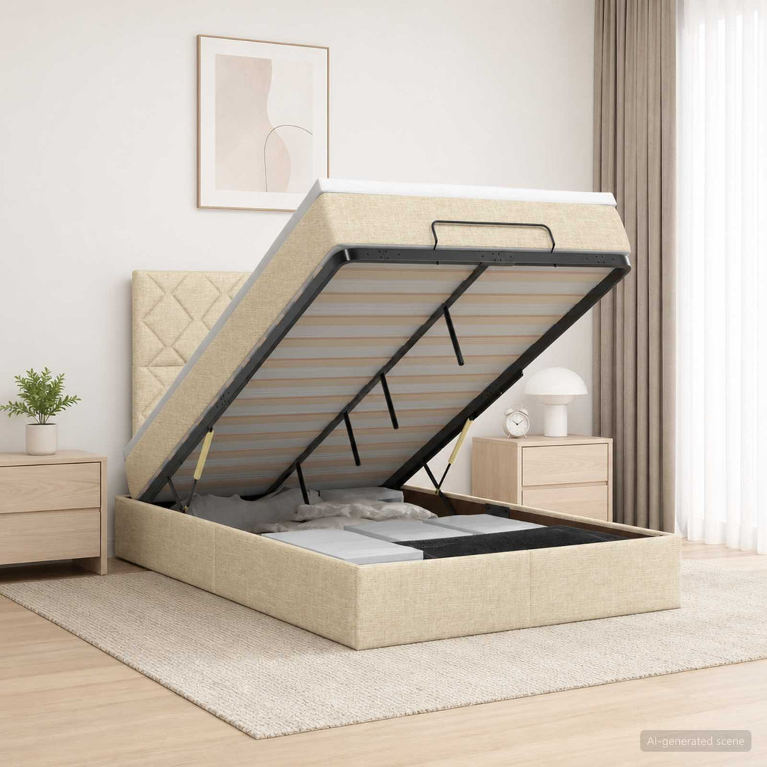 vidaXL Cama otomana con colchón con cabecera Crema 120 x 200 cm Tela