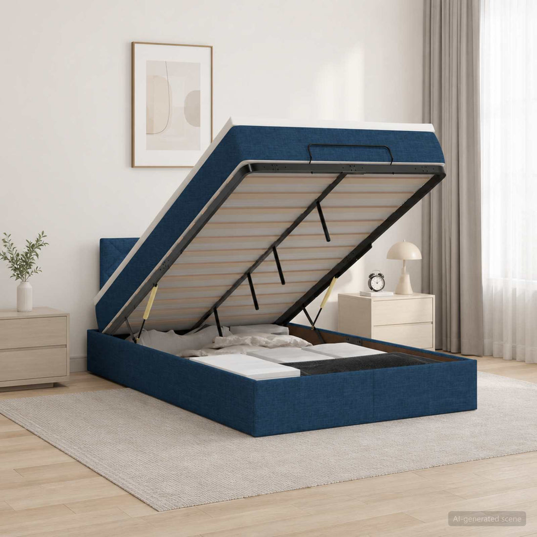 vidaXL Cama otomana con colchón con cabecera Azul 120 x 200 cm Tela