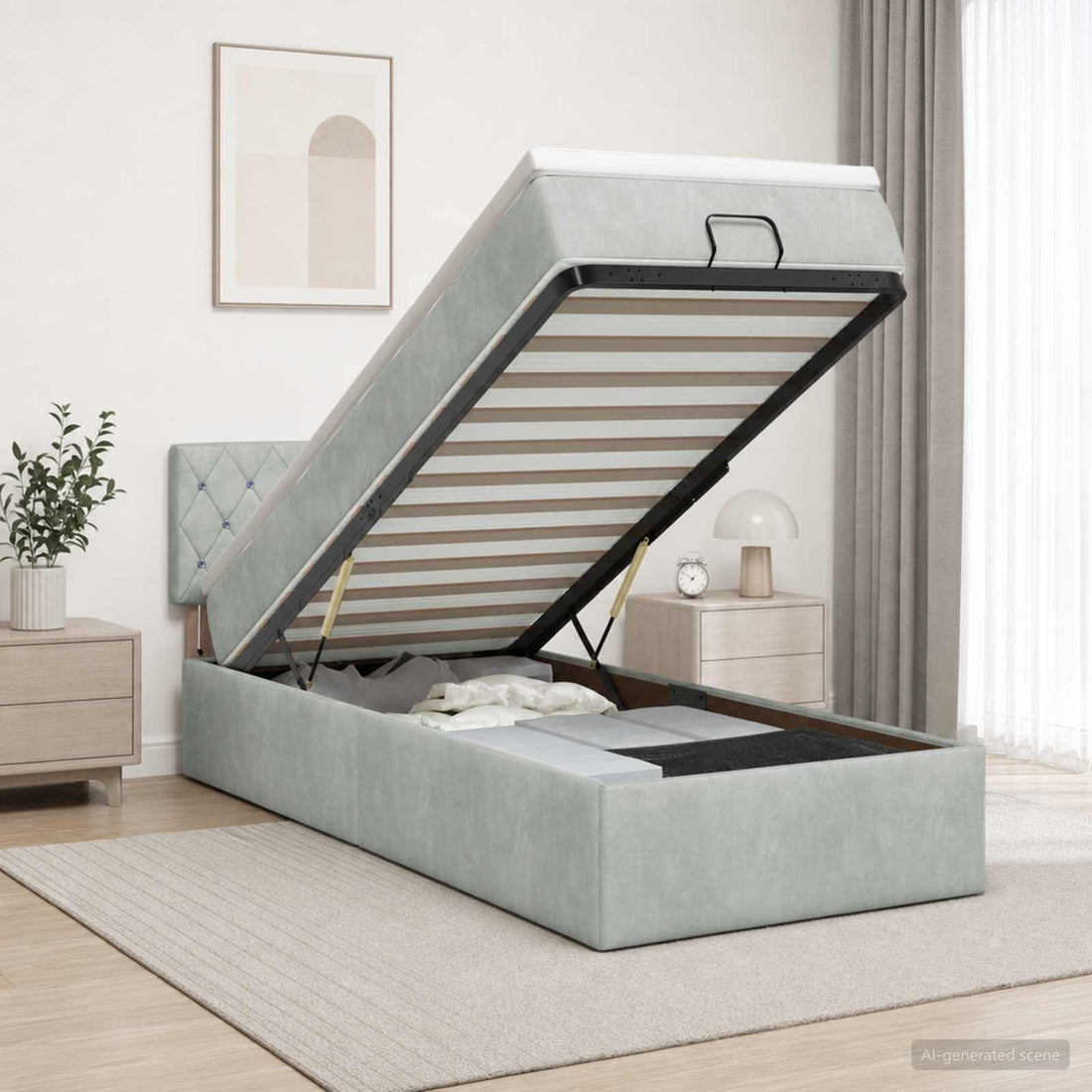 vidaXL Cama otomana con colchón Gris Claro 90 x 200 cm Terciopelo