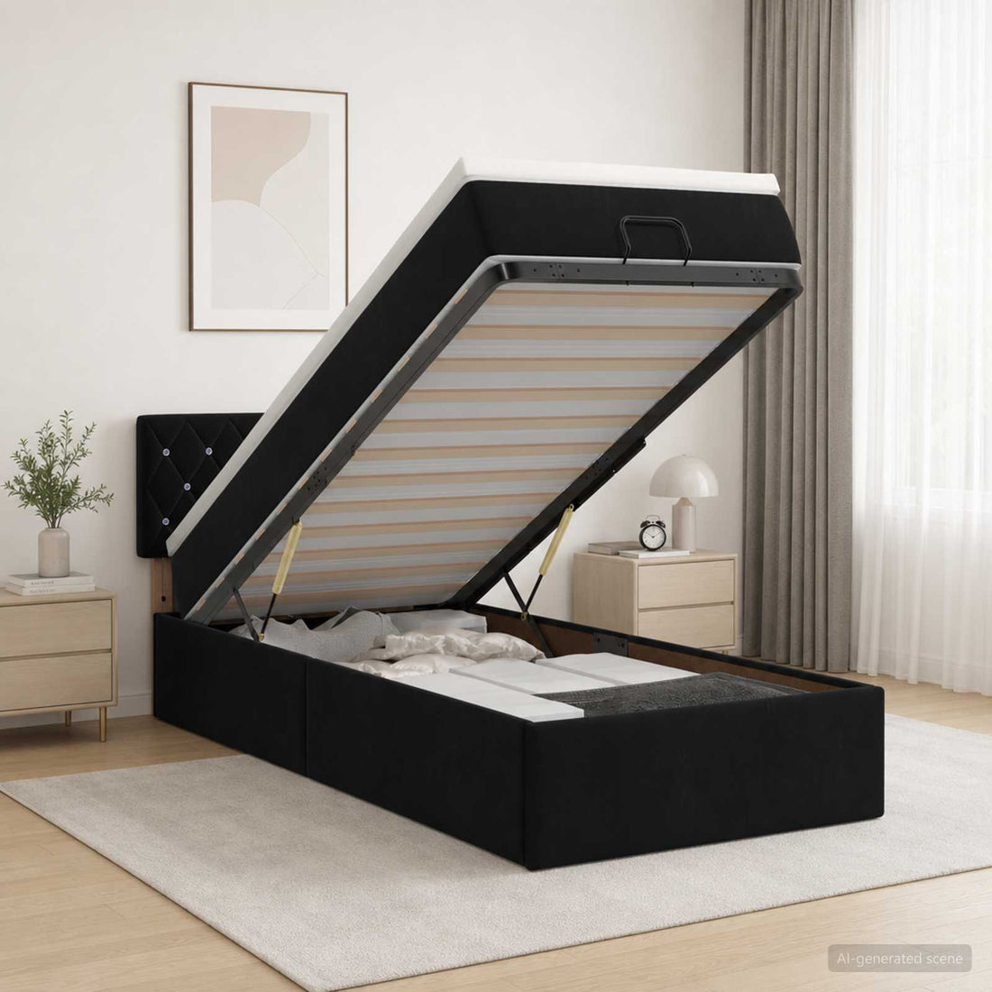vidaXL Cama otomana con colchón Negro 90 x 190 cm Terciopelo
