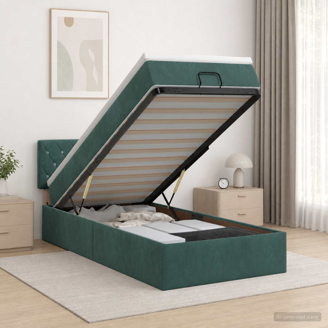 vidaXL Cama otomana con colchón Verde oscuro 90 x 190 cm Terciopelo