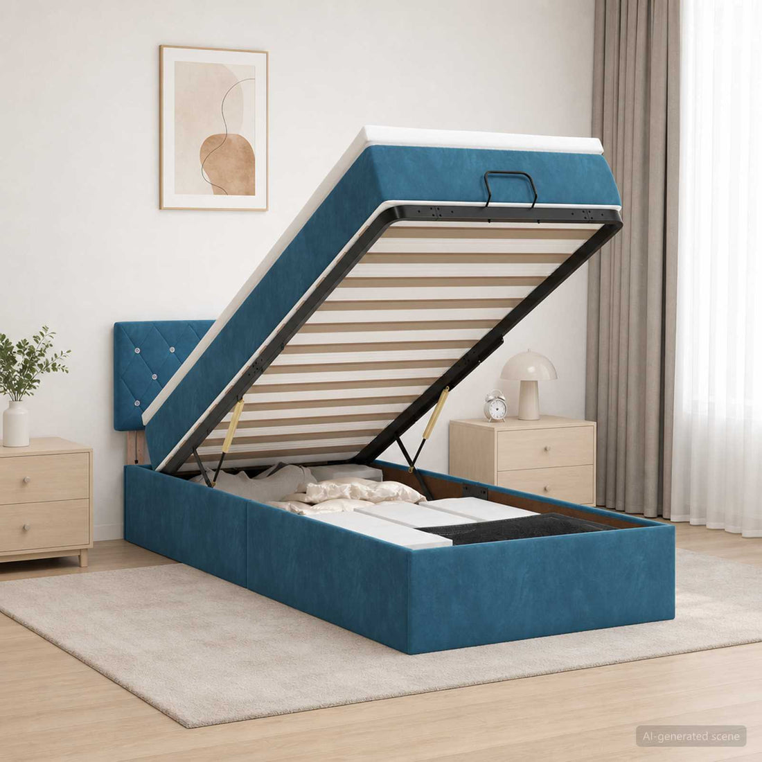 vidaXL Cama otomana con colchón Azul Oscuro 90 x 190 cm Terciopelo
