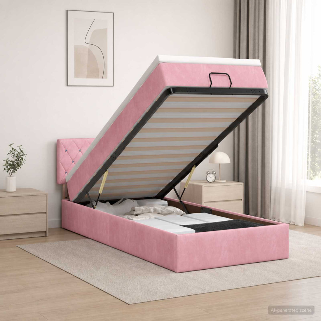 vidaXL Cama otomana con colchón Rosa 90 x 190 cm Terciopelo