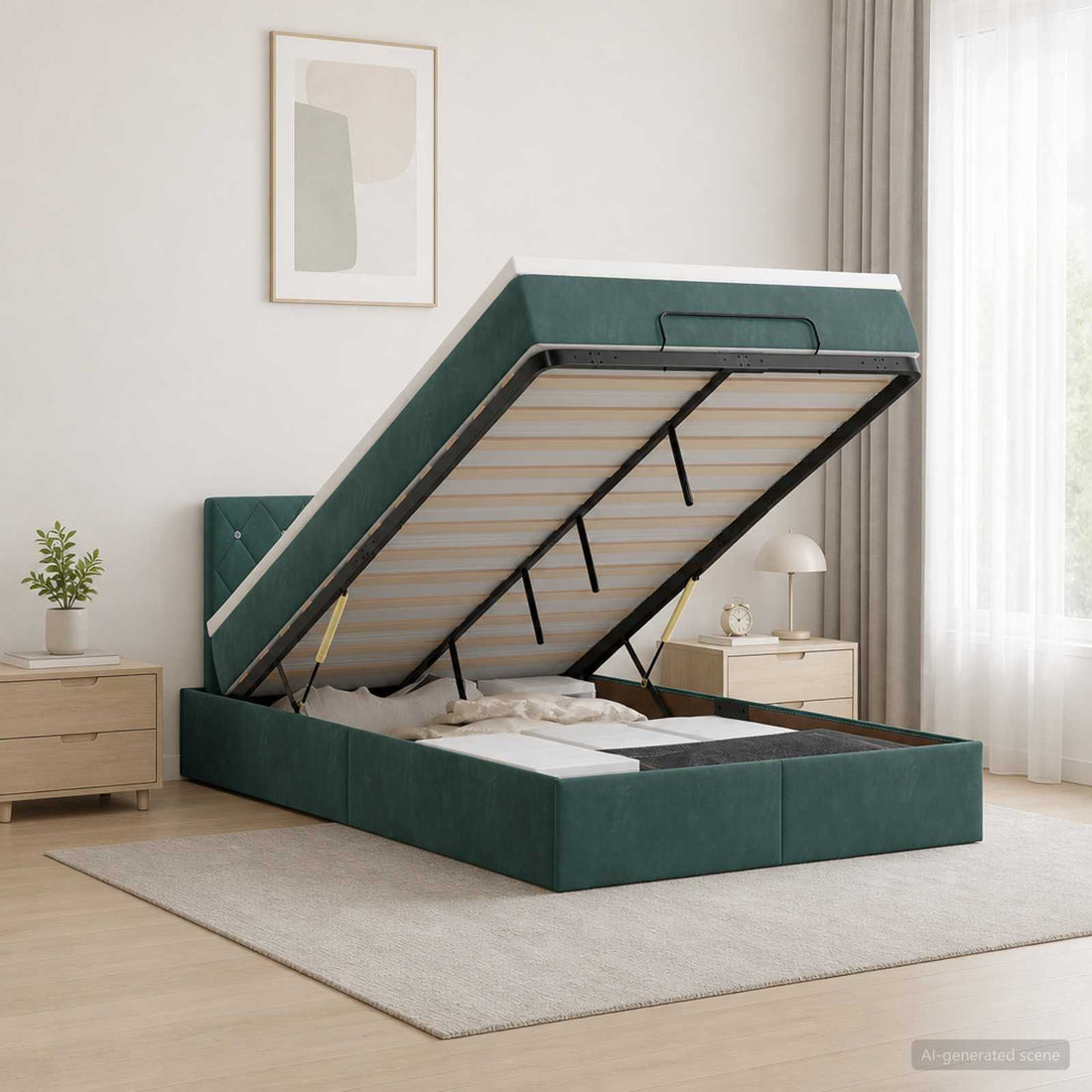 vidaXL Cama tipo otomana con colchón y LED Verde oscuro 120 x 200 cm