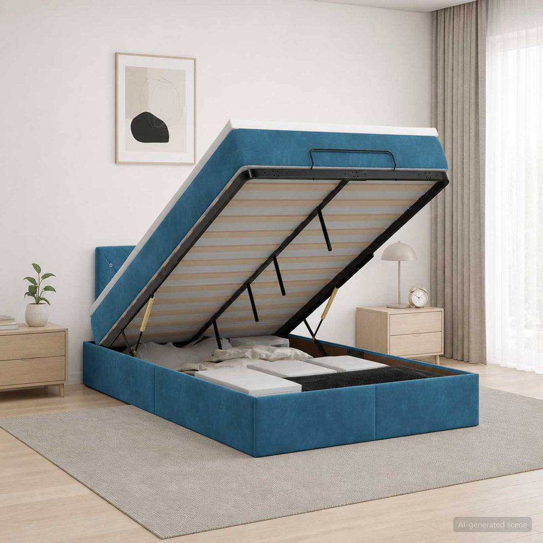 vidaXL Cama otomana con colchón Azul Oscuro 120 x 200 cm Terciopelo