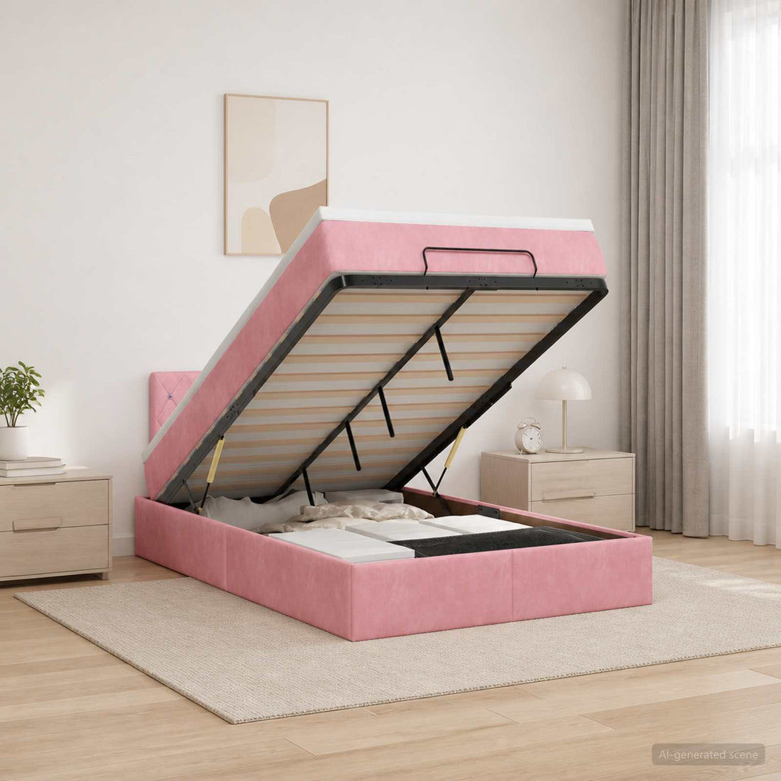 vidaXL Cama otomana con colchón Rosa 120 x 200 cm Terciopelo