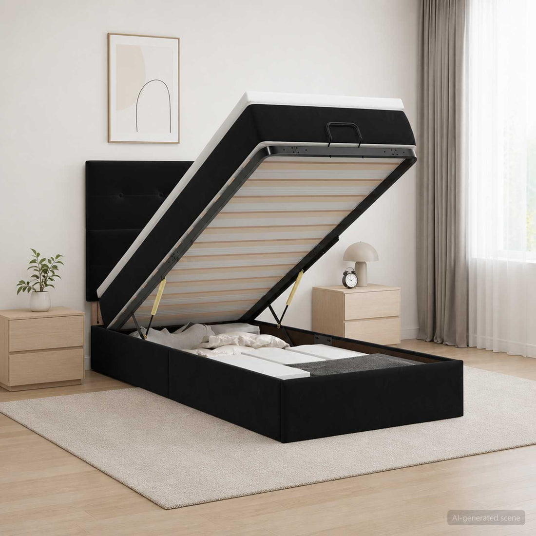 vidaXL Cama tipo otomana con colchón y LED Negro 100 x 200 cm