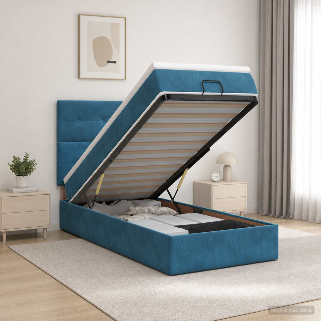 vidaXL Cama otomana con colchón Azul Oscuro 100 x 200 cm Terciopelo