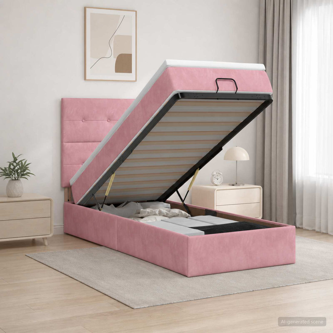vidaXL Cama tipo otomana con colchón y LED Rosa 90 x 200 cm Terciopelo