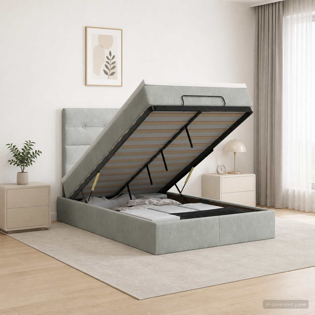 vidaXL Cama otomana con colchón Gris Claro 120 x 190 cm Terciopelo