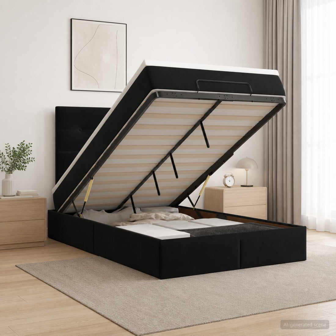 vidaXL Cama otomana con colchón Negro 120 x 190 cm Terciopelo