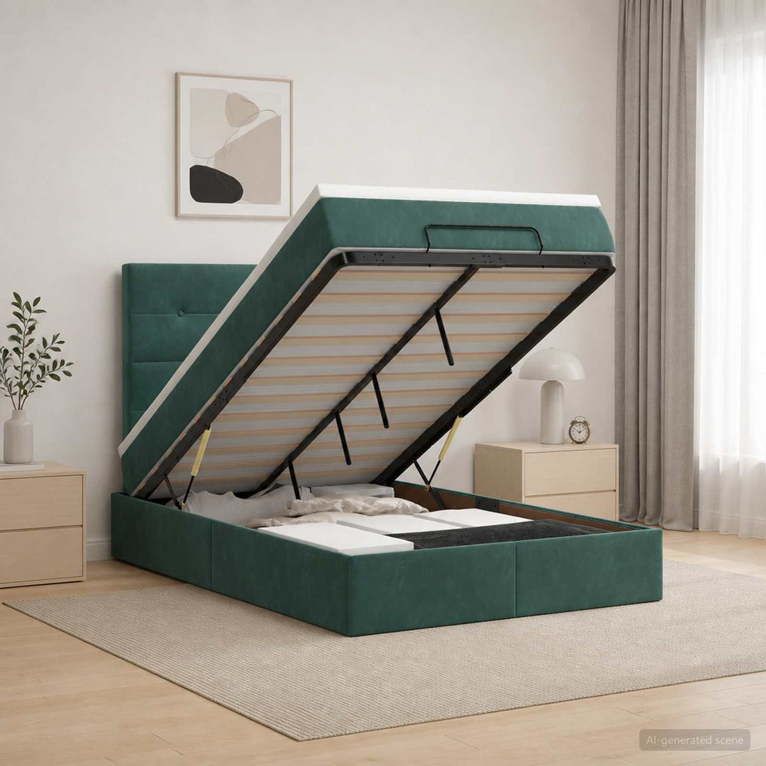 vidaXL Cama tipo otomana con colchón y LED Verde oscuro 120 x 190 cm