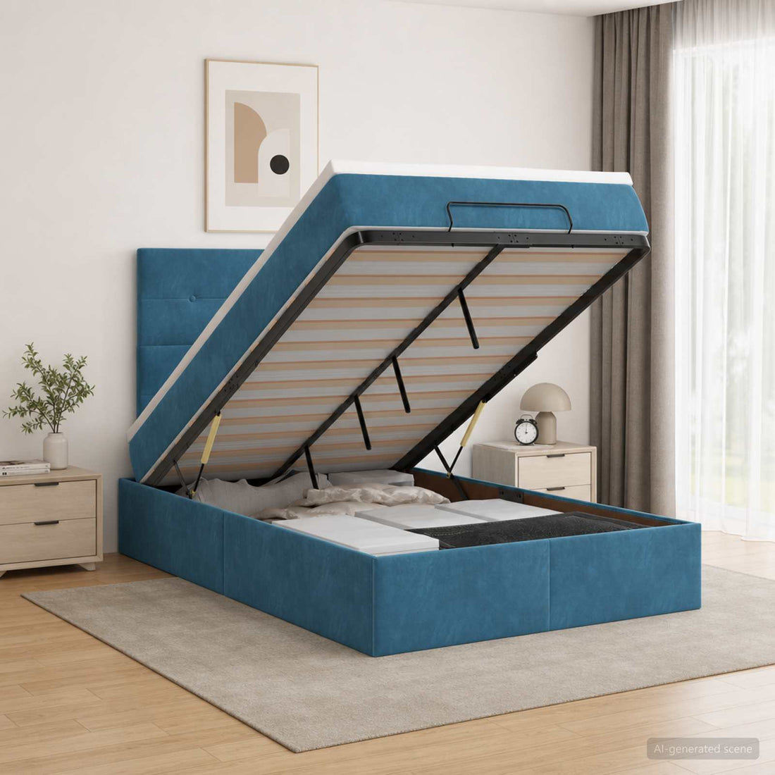 vidaXL Cama otomana con colchón Azul Oscuro 120 x 200 cm Terciopelo