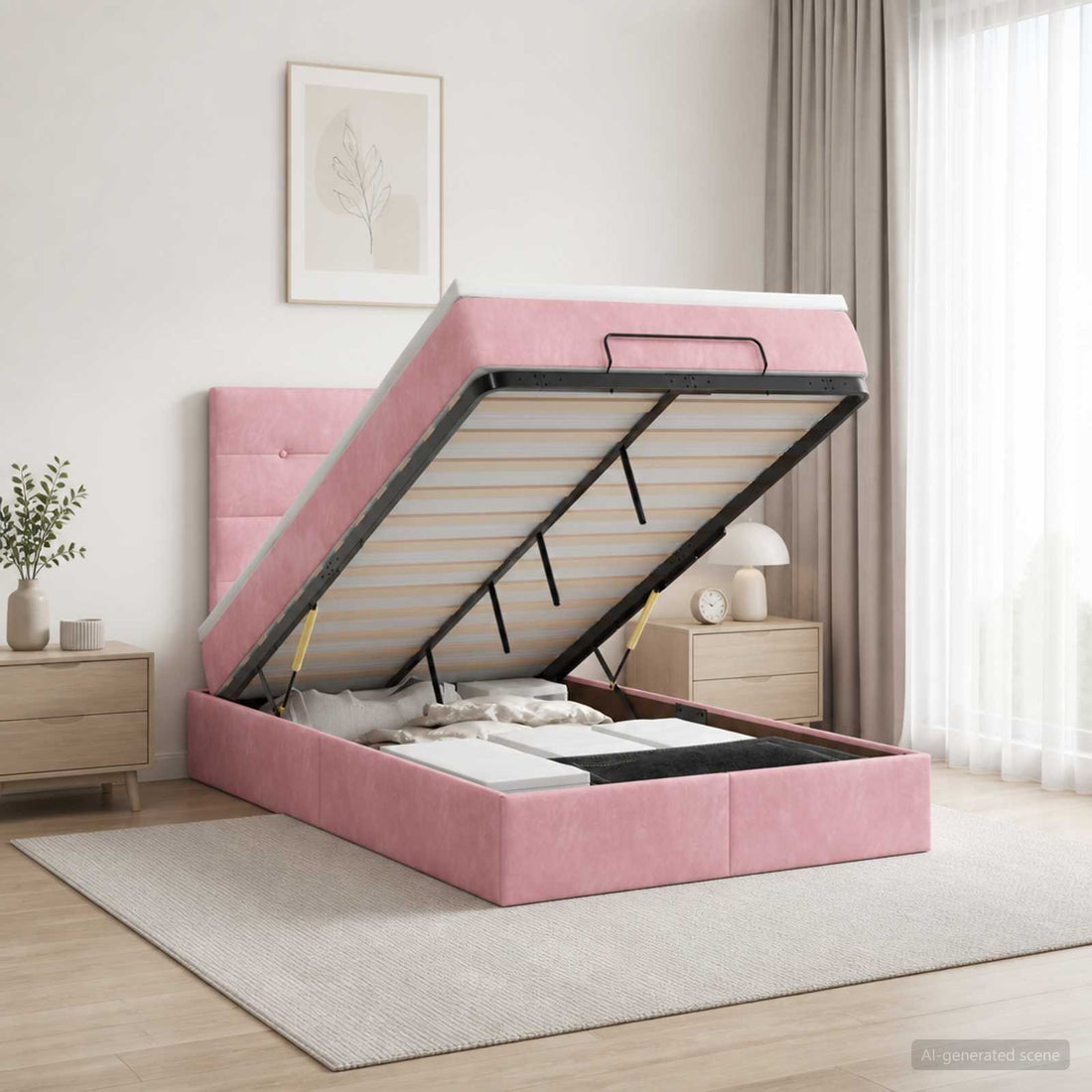 vidaXL Cama otomana con colchón Rosa 120 x 200 cm Terciopelo
