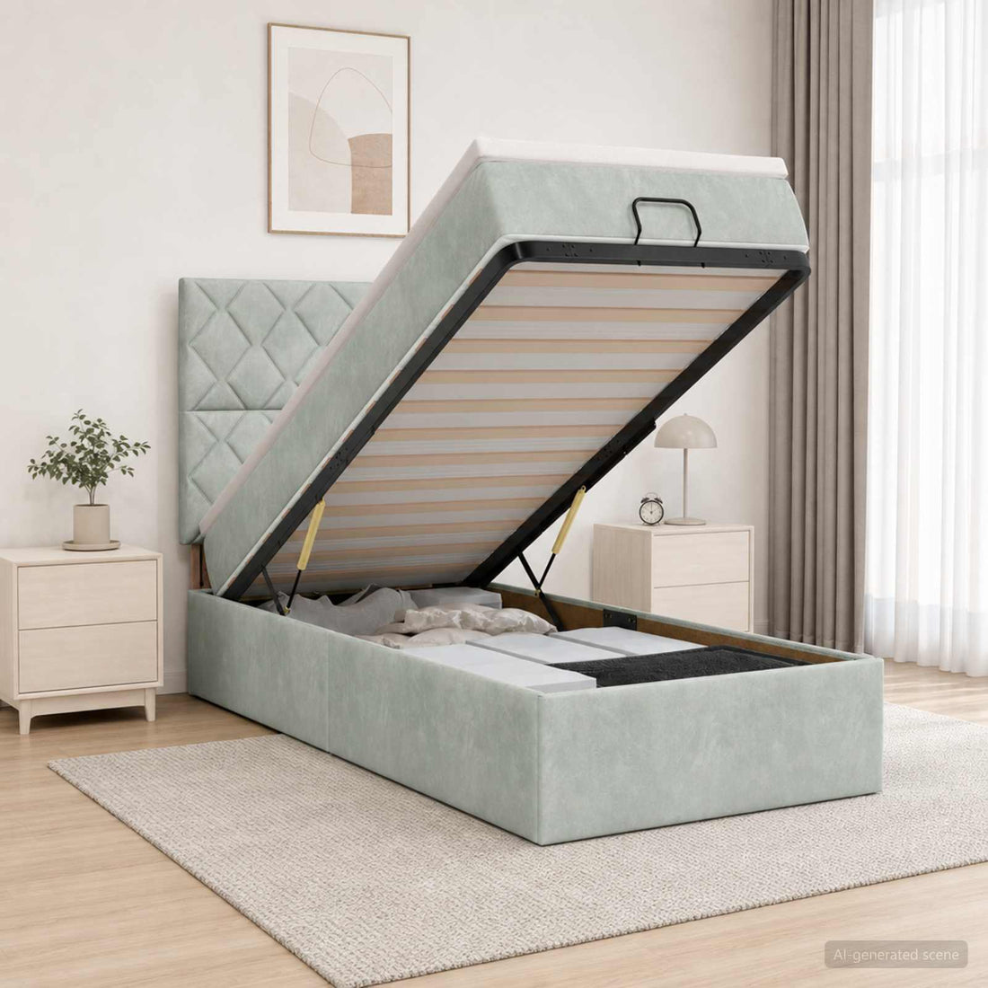 vidaXL Cama otomana con colchón Gris Claro 90 x 200 cm Terciopelo