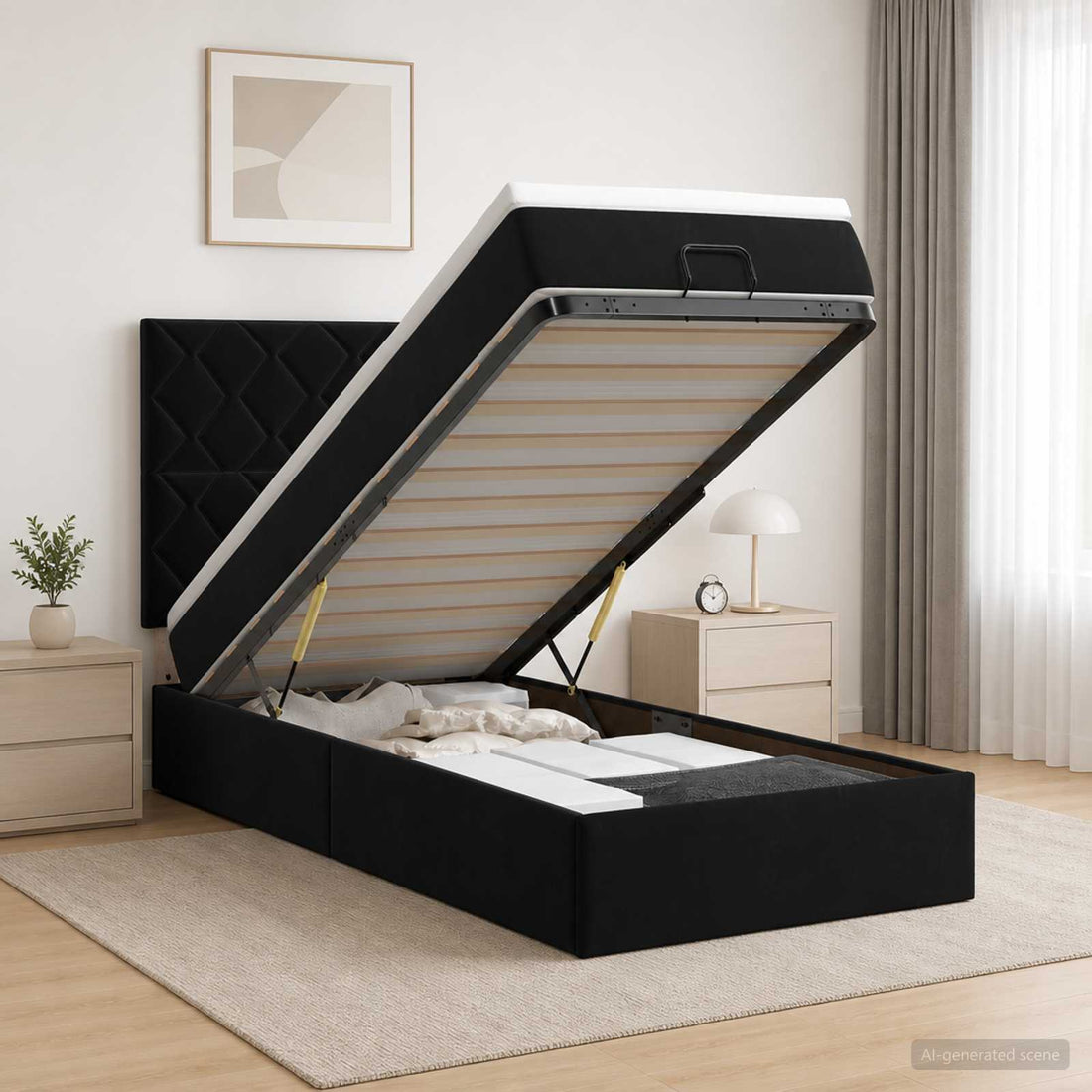 vidaXL Cama otomana con colchón Negro 90 x 200 cm Terciopelo