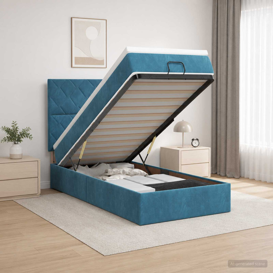vidaXL Cama tipo otomana con colchón y LED Azul oscuro 90 x 190 cm
