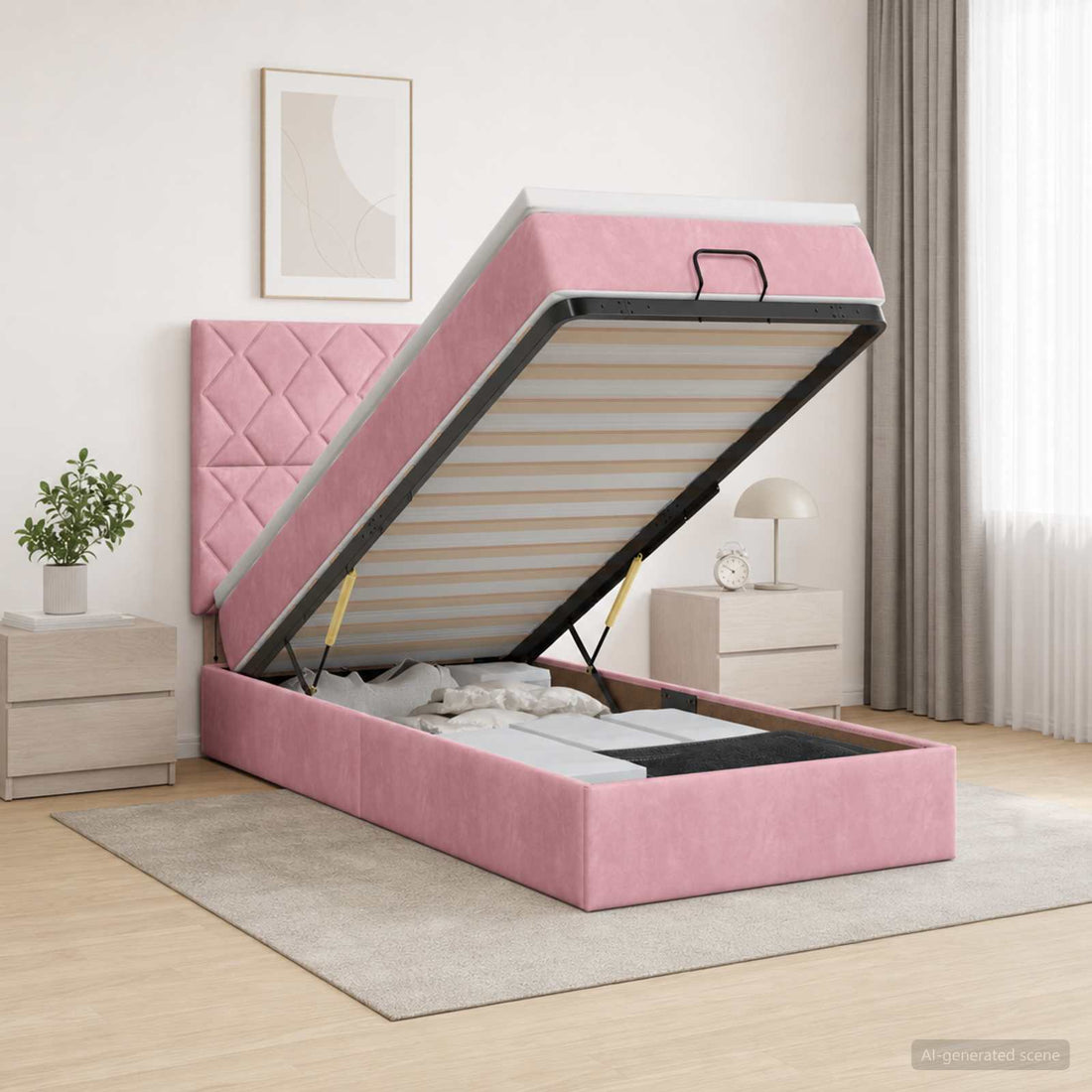 vidaXL Cama otomana con colchón Rosa 80 x 200 cm Terciopelo